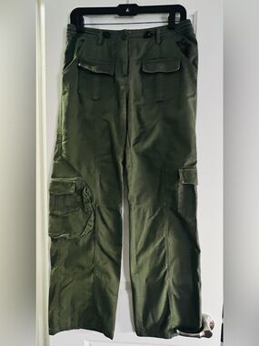 Brandy Melville Olive Green Cargo Pants Utility Pocket Wide Leg Y2K Streetwear